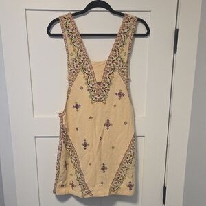 Free People Never Been Beige Embroidered Mini Dress. 